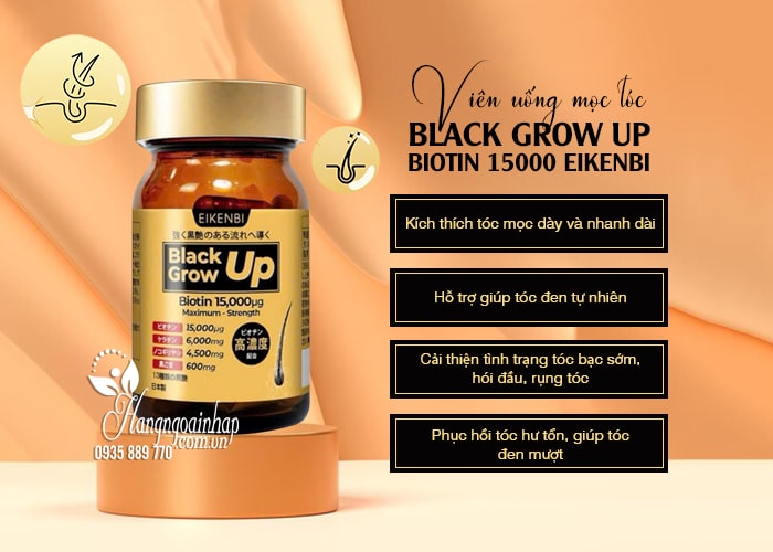 Viên uống mọc tóc Black Grow Up Biotin 15000 Eikenbi 60 viên 45