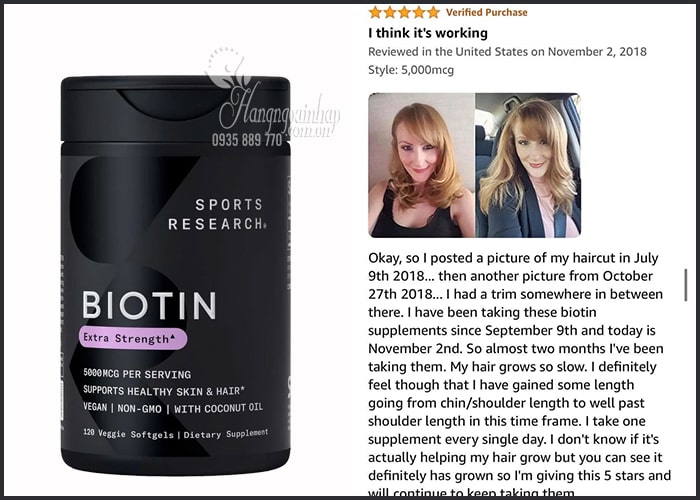 Viên uống Sports Research Biotin Extra Strength 5000mcg của Mỹ 4