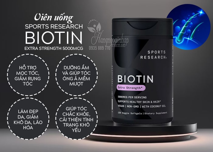 Viên uống Sports Research Biotin Extra Strength 5000mcg của Mỹ 5