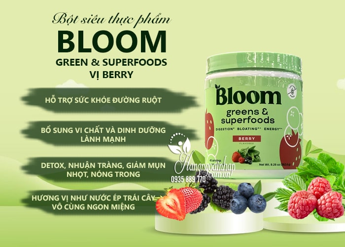 Bột siêu thực phẩm Bloom Green & Superfoods vị Berry của Mỹ  7