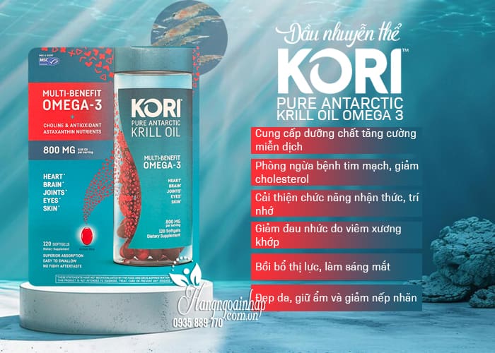 Dầu nhuyễn thể Kori Pure Antarctic Krill Oil Omega 3 800mg 45