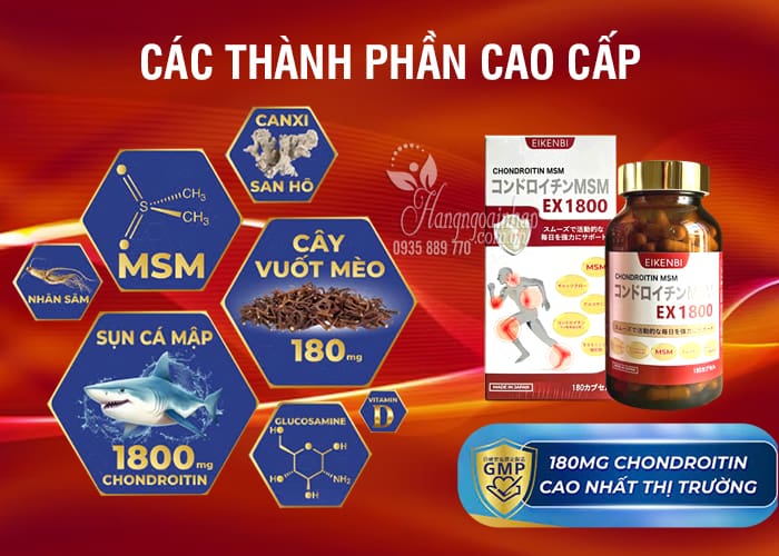 Bổ khớp Chondroitin MSM EX 1800 Eikenbi của Nhật Bản  8