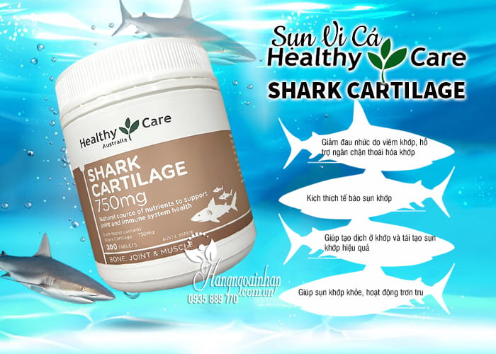 Sụn vi cá Healthy Care Shark Cartilage 750mg 200 viên của Úc 56