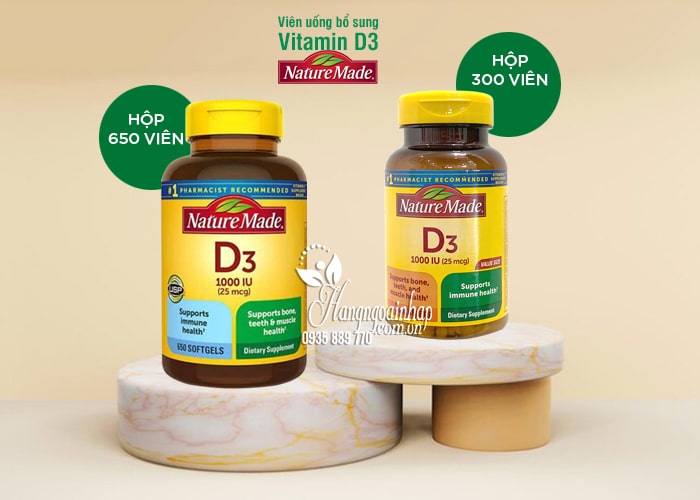 Viên uống bổ sung Vitamin D3 Nature Made 1000 IU mẫu mới 56