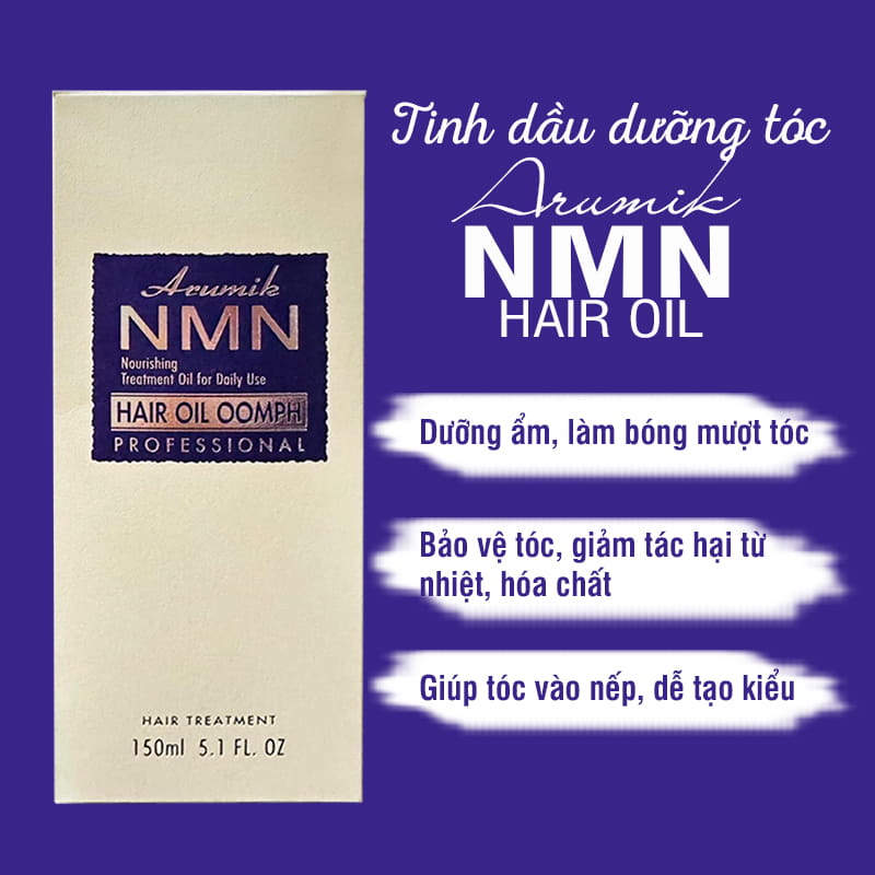 Tinh dầu dưỡng tóc Arumik NMN Hair Oil: Tinh dầu dưỡng tóc Arumik NMN Hair Oil được chiết xuất từ các thành phần thiên nhiên như dầu jojoba, dầu hoa hồng và đặc biệt là NMN - một chất dinh dưỡng quan trọng để tái tạo tóc. Hãy sở hữu ngay tinh dầu dưỡng tóc Arumik NMN Hair Oil để có mái tóc khỏe mạnh và bóng mượt.