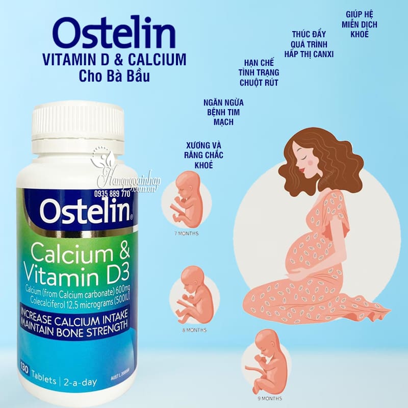 Ostelin Calcium & vitamin D3 cho bà bầu 130 viên của Úc