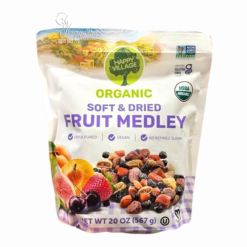 Trái cây hữu cơ sấy khô Happy Village Organic Fruit Medley 567g