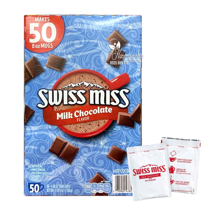 Bột Ca Cao sữa Swiss Miss Milk Chocolate 50 gói của Mỹ 1,95kg