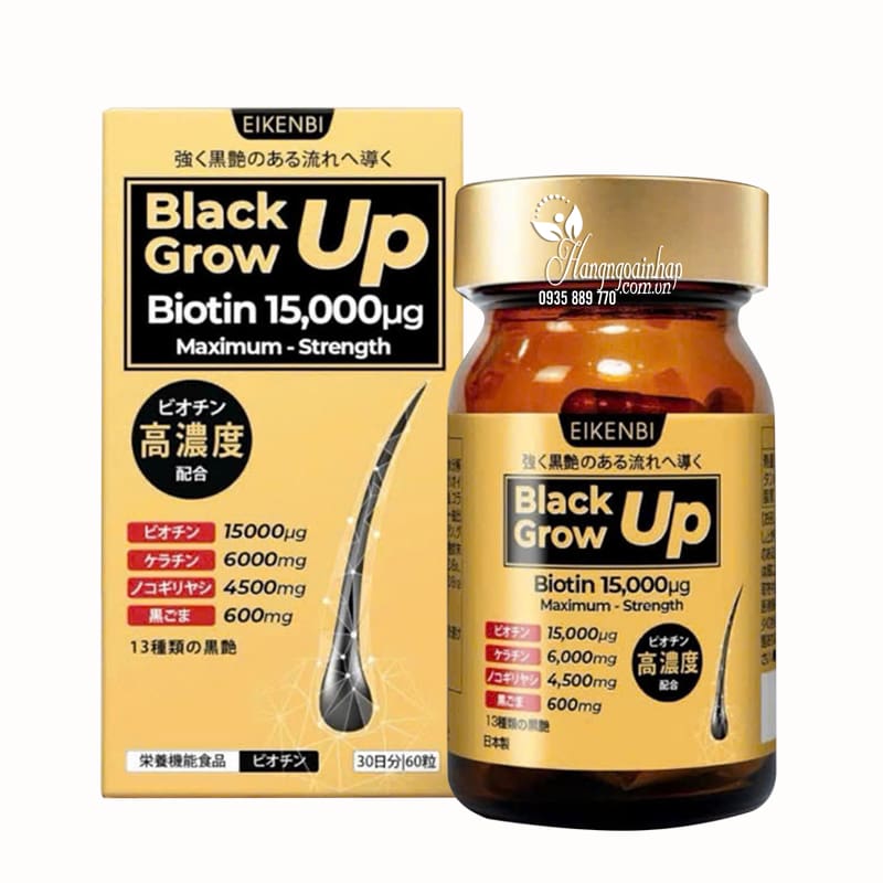 Viên uống mọc tóc Black Grow Up Biotin 15000 Eikenbi 60 viên