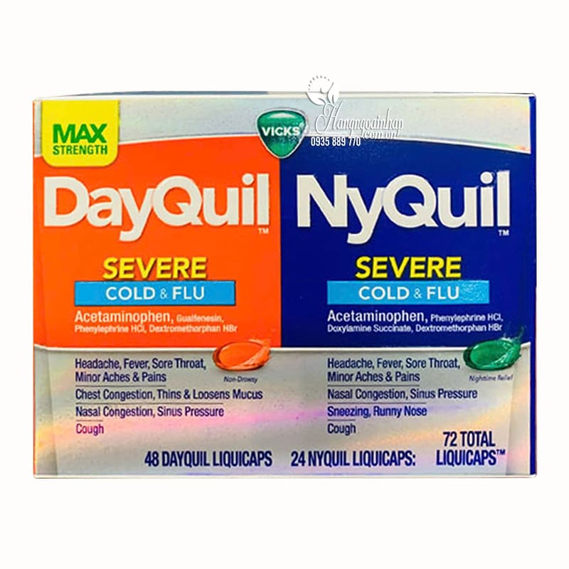 Viên uống trị ho cảm cúm Dayquil & Nyquil Severe 72 viên