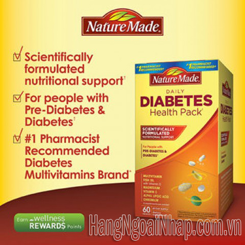 nature made diabetes health pack 60 gói thực phẩm chức năng tiểu đường của Mỹ